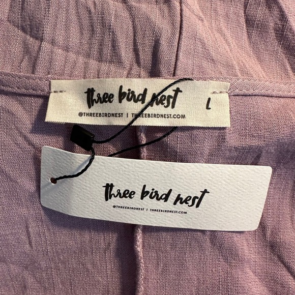 Three Bird Nest Ruffle V Neck Top Blouse Size L Mauve Pink Oversized Boho NEW - Picture 6 of 8